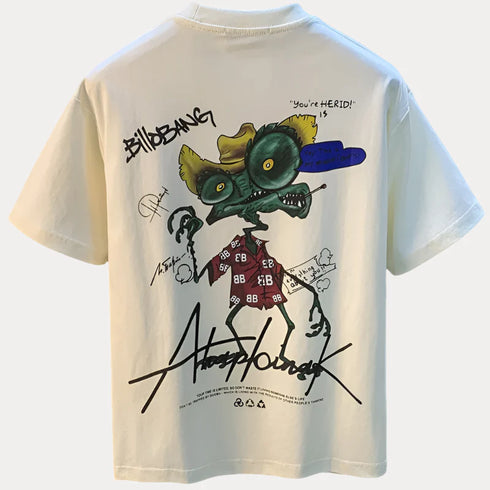 Funny Lizard Men's summer streetwear tee with cartoon print on back.